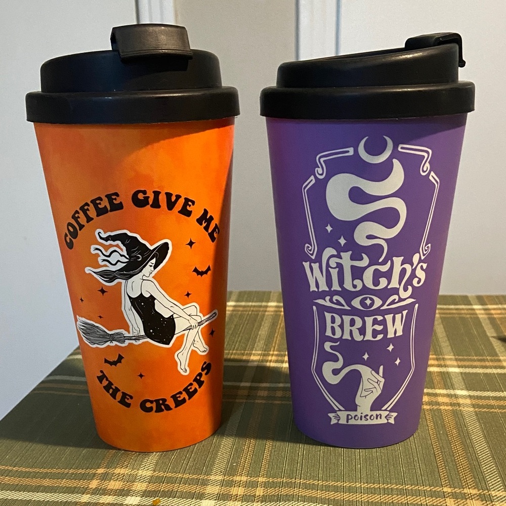 Halloween Themed Travel Mugs - Orange and Purple